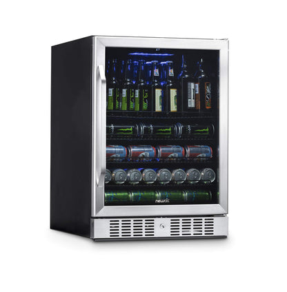 NewAir Beverage Refrigerator Cooler with 177 Can Capacity - Stainless Steel Mini Bar Beer Fridge with Reversible Hinge Glass Door - Cools to 37F - CookCave