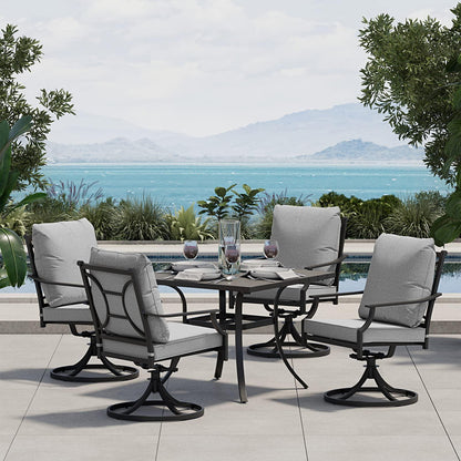 Grand patio 5-Piece Patio Dining Set for 4, Outdoor Furniture Dinning Set for 4 Patio Swivel Dining Chairs with Olefin Cushions 1 Square Dining Faux Woodgrain Table with Umbrella Hole, Grey - CookCave