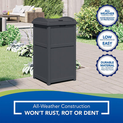 Suncast Trash Hideaway 33 Gallon Rectangular Garbage Trash Can Bin with Secure Latching Lid and Solid Bottom Panel for Outdoor Use, Cyberspace - CookCave