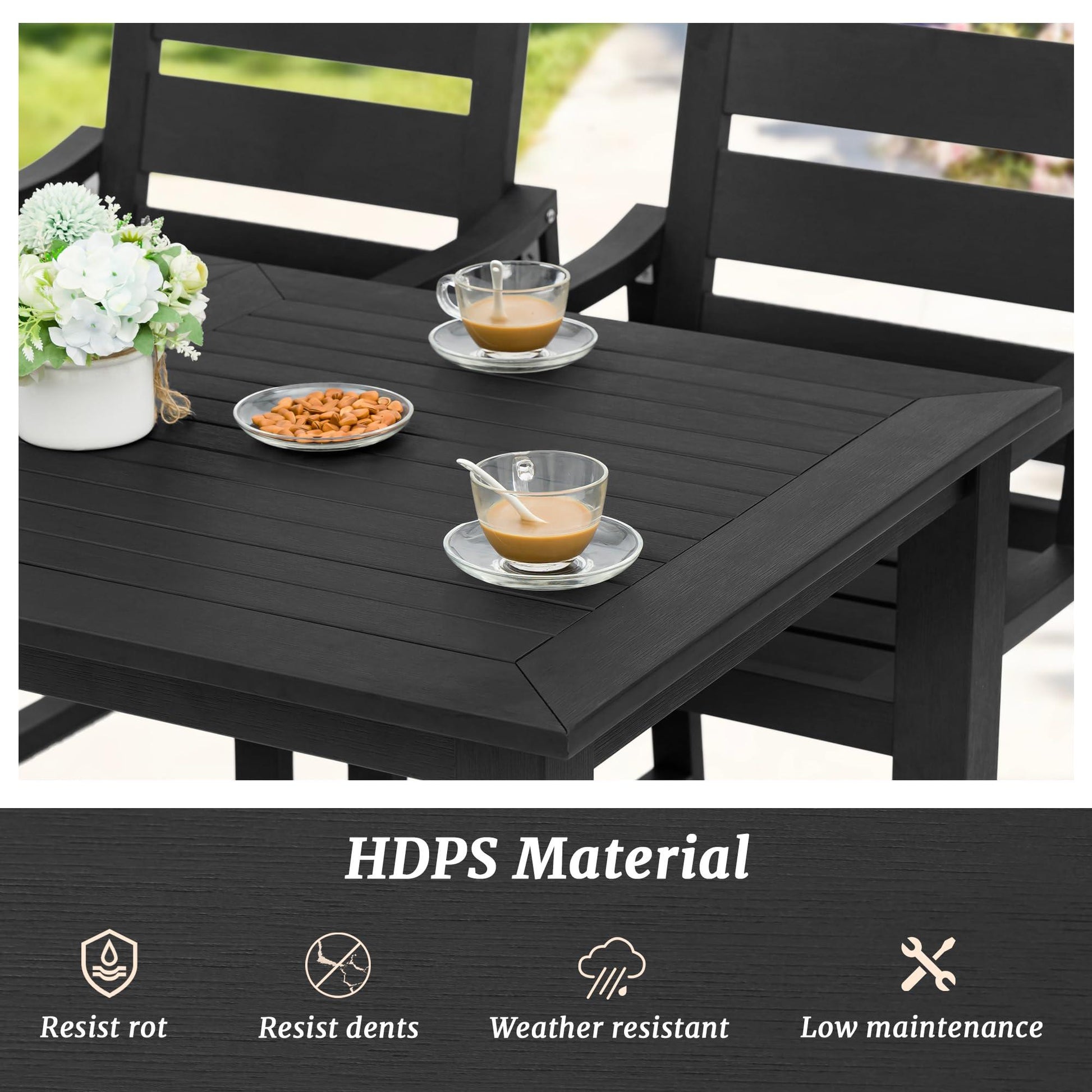 Cozyman 6-Person HDPS Outdoor Dining Table, Weather-Resistant Rectangle Patio Dining Table, 500LBS Weight Capacity, Outdoor Patio Table for Outside Indoor, Lawn, Garden, and Backyard, Black - CookCave