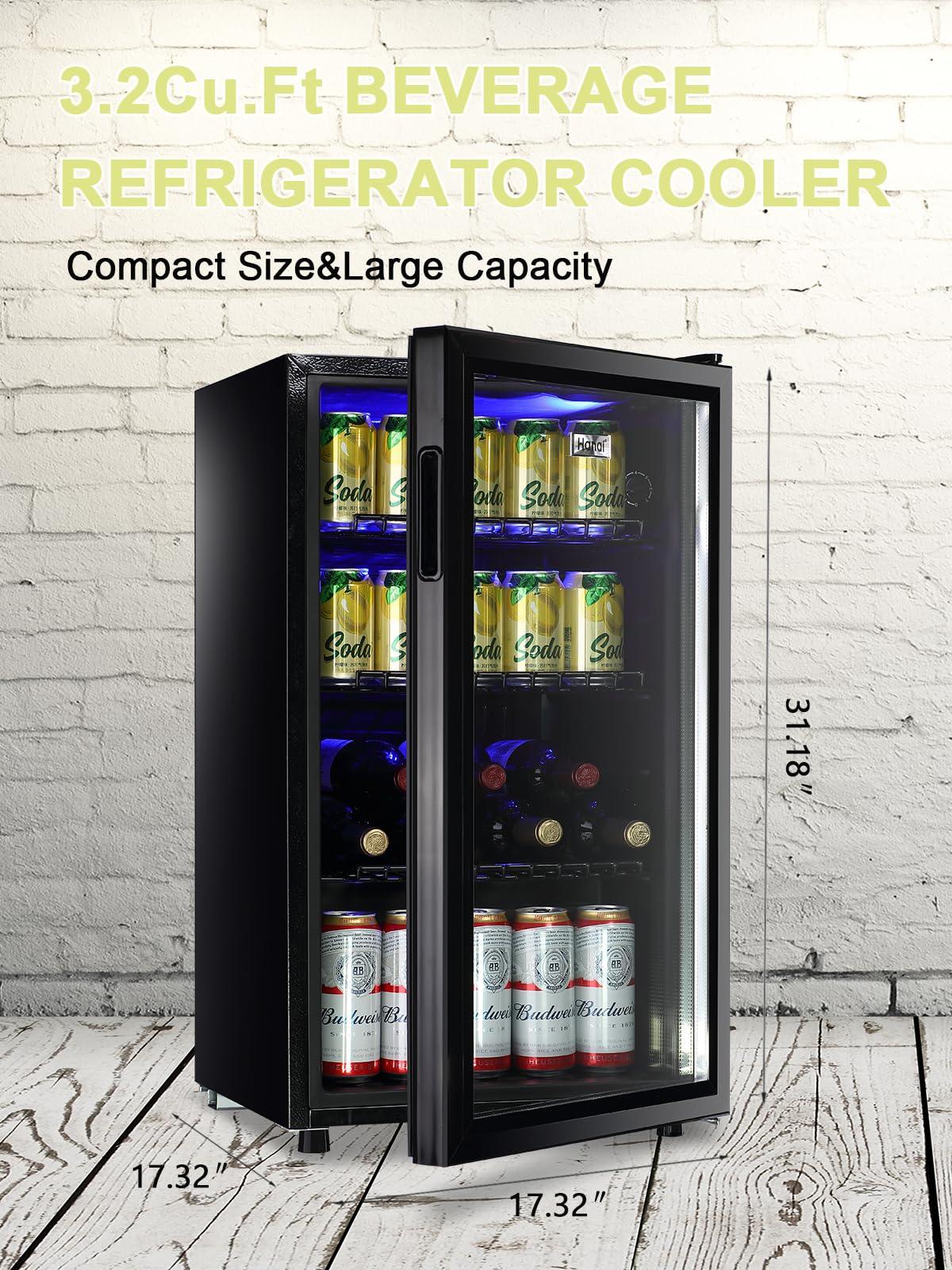 WANAI Beverage Refrigerator Cooler Fridge Glass Door 125Can Beer Fridge Beverage Cooler Drinks Wines Juice Soda Cooler Adjustable Shelves LED Lights Temp Control for Home Office Dorm Bar 3.5 Cu. Ft - CookCave