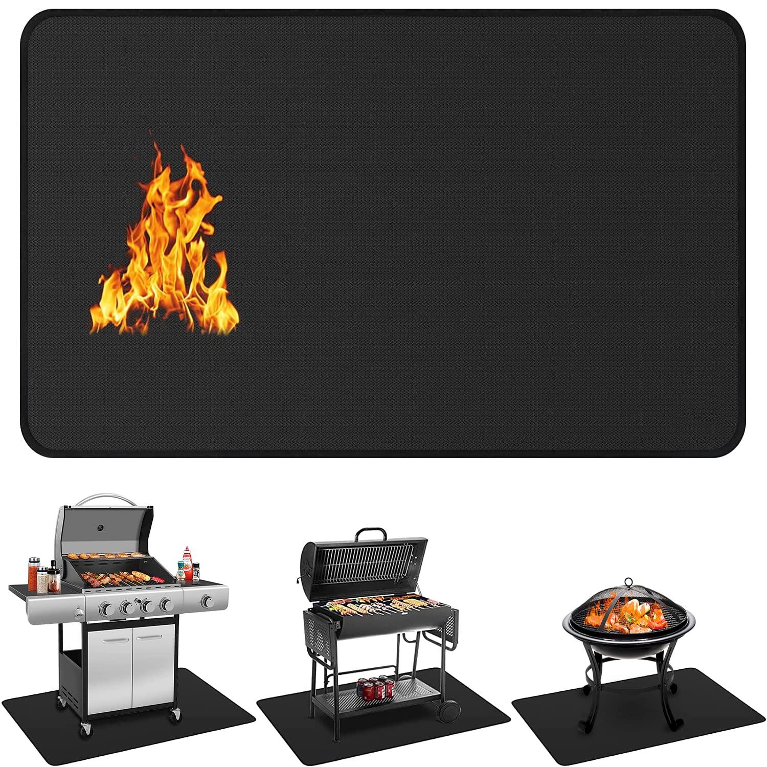 Protebox 60 x 40 inch Under Grill Mats for Outdoor Grill, Double-Sided Fireproof Deck and Patio Protector Mat, BBQ Mat for Under BBQ, Waterproof Oil-Proof Grill Floor Pads Fire Pit Mat Fireplace Mat - CookCave