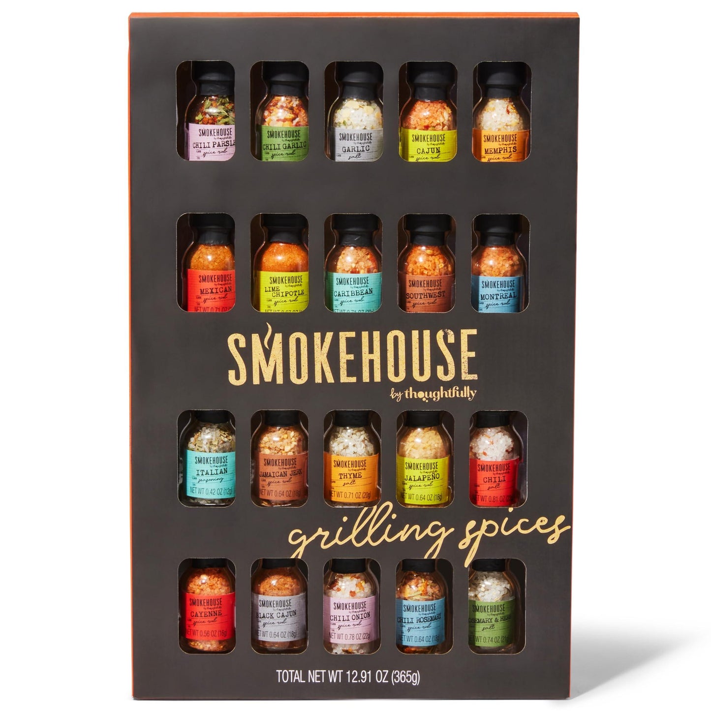 Smokehouse by Thoughtfully Ultimate Grilling Spice Set, Grill Seasoning Gift Set Flavors Include Chili Garlic, Rosemary and Herb, Lime Chipotle, Cajun Seasoning and More, Pack of 20 - CookCave