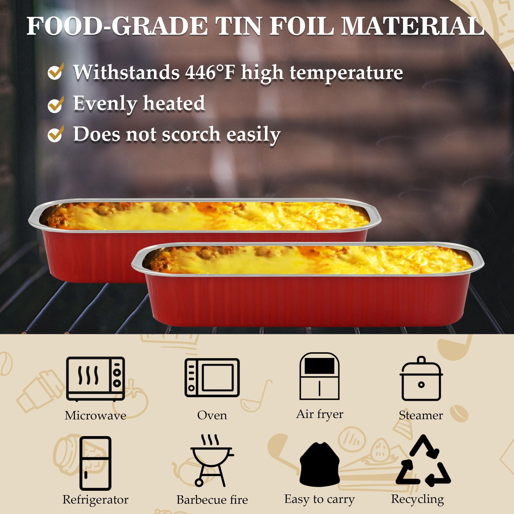 BAKINGPAK Aluminum Rectangular Baking Pans With Lids, 30pcs, 6.8oz, Red - CookCave