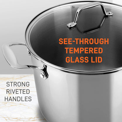 NutriChef Stainless Steel Stock Pot-18/8 Food Grade Heavy Duty Induction-Large, Stew, Simmering, Soup See Through Lid, Dishwasher Safe NCSP16, 15 Quart Pot - CookCave