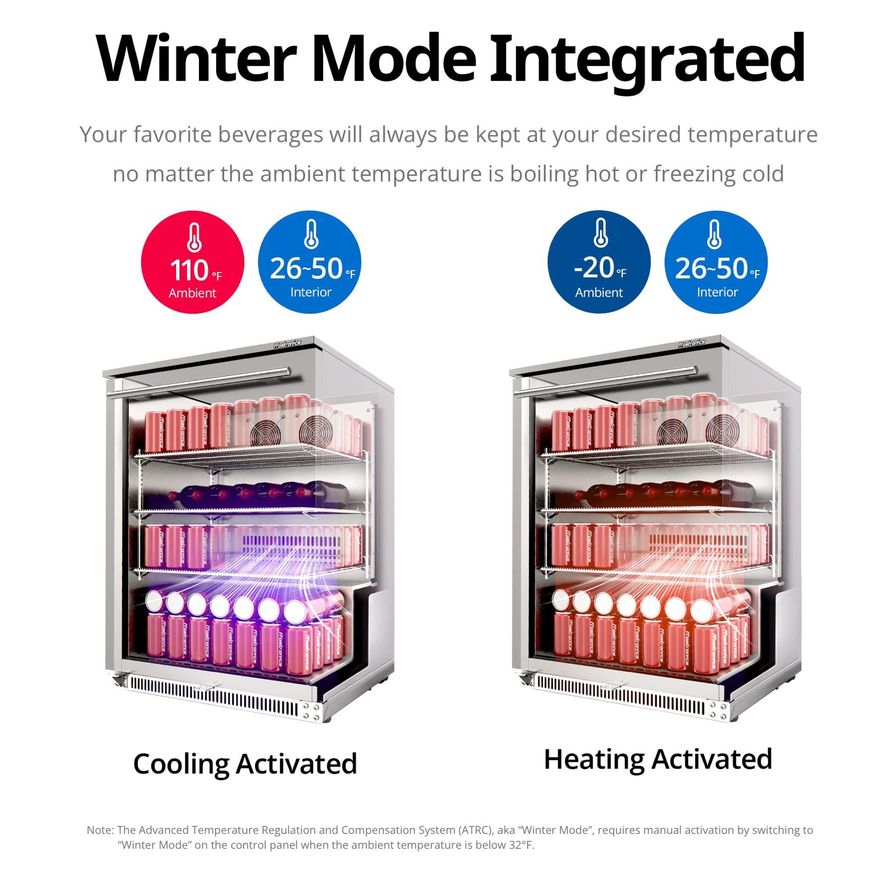 Frostronics 24 Inch 168 Cans Outdoor Beverage Refrigerator, 5.47 cu. ft. Built-in Beverage Cooler with Easy-Swap Reversible Door, 26°F Outdoor Beverage Fridge, SUS304, Lockable, ETL & NSF7 Certified - CookCave