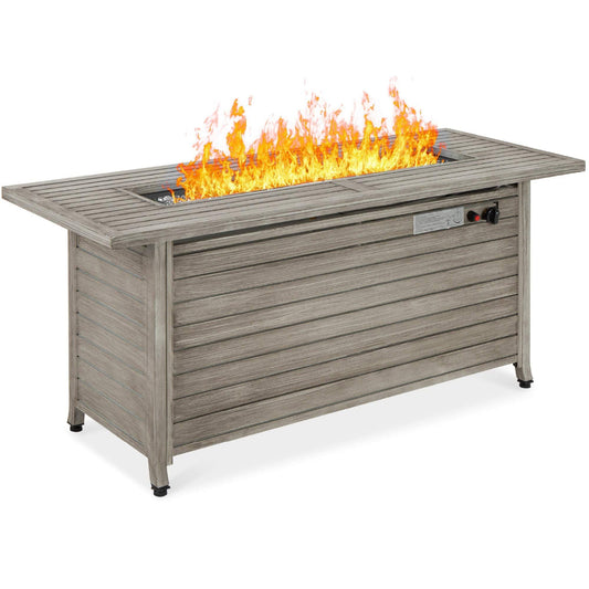 Best Choice Products 57in Propane Gas Fire Pit Table, 50,000 BTU Outdoor Rectangular Firepit for Outside, Patio w/Extruded Aluminum Table Top, Burner Lid, Storage, Cover, Glass Beads - Gray - CookCave