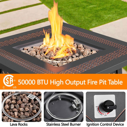 Yaheetech 28 inch Outdoor Gas Fire Pit Table 50,000 BTU Propane Fire Pit with Lid and Lava Rocks, Multifunctional 2 in 1 Gas Firepit for Patio/Backyard/Deck/Party, CSA Certification, Copper - CookCave