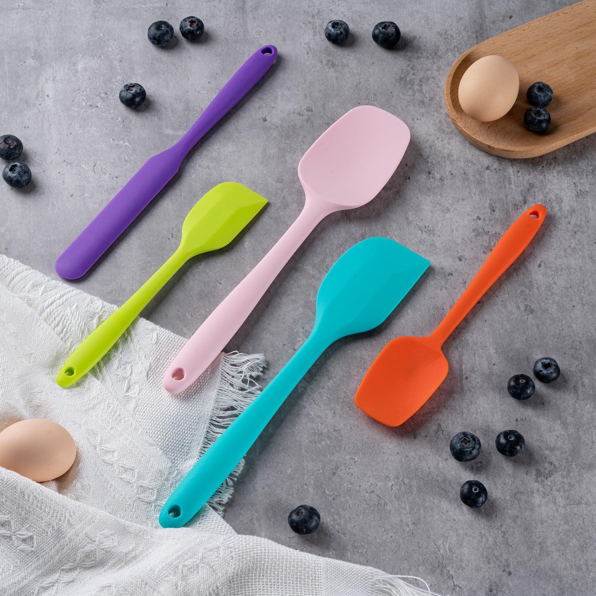Silicone Spatula Set, 5 Piece Food Grade Rubber Spatulas for Baking, Cooking, and Mixing High Heat Resistant Non Stick Dishwasher Safe BPA-Free (Multicolor) - CookCave