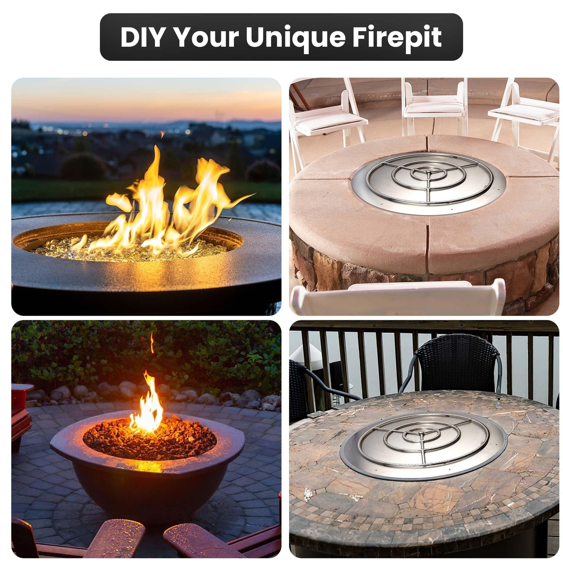 Dreffco Fire Pit Burner Pan & Ring - Works with Natural Gas - Stainless Steel Fire Pit Burner Kit 36-Inch Pan, 30-Inch Ring - 200,000 BTU Max - CookCave