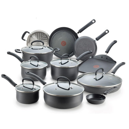 T-fal Ultimate Hard Anodized Nonstick Cookware Set 17 Piece Oven Safe 400F, Lid Safe 350F Pots and Pans, Dishwasher Safe Black - CookCave