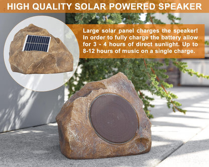 Homewell Outdoor Rock Speaker Solar-Powered Wireless Bluetooth 5.0 Portable Speaker Weatherproof for Patio, Pool, Deck, Yard, Garden and Home (2-Pack, Brown) - CookCave