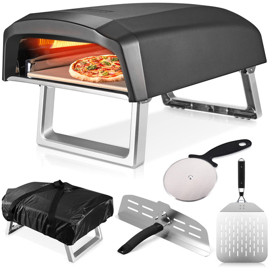 Commercial Chef Pizza Oven Outdoor - Gas Pizza Oven Propane - Portable Pizza Ovens for Outside - Stone Brick Pizza Maker Oven Grill - with Pizza Oven Door, Peel, Pizza Stone, Cutter, and Carry Cover - CookCave