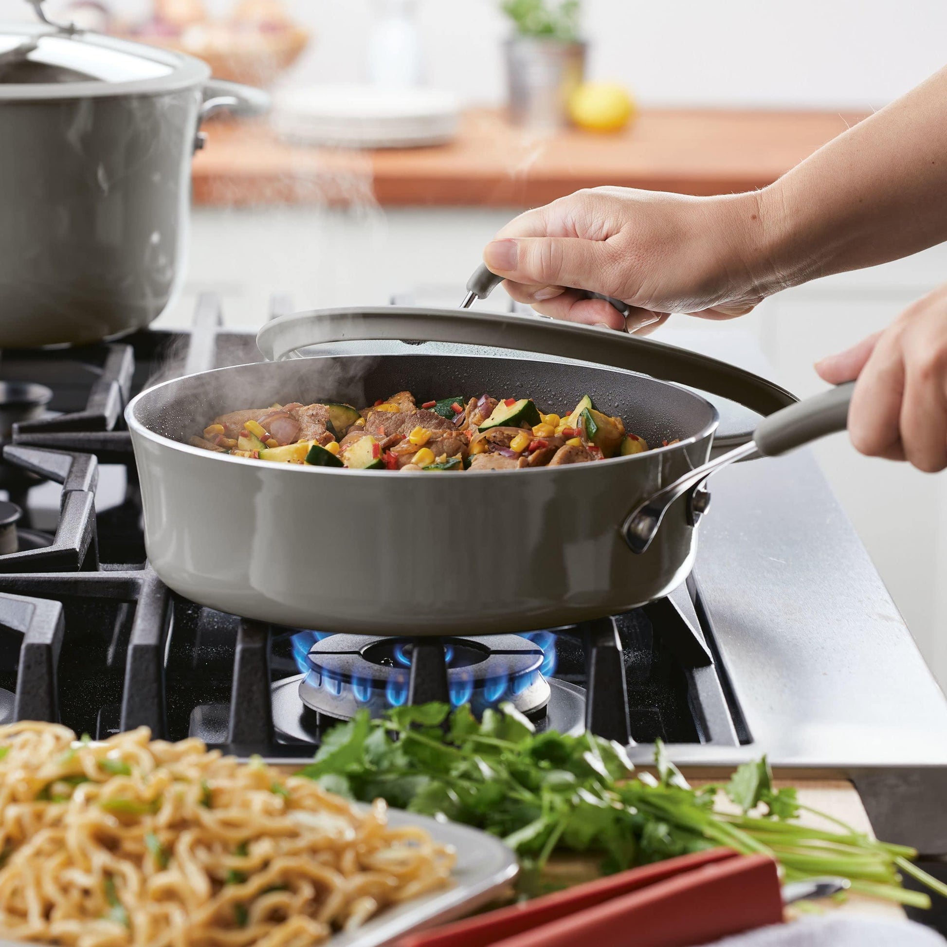 Rachael Ray Cook + Create Nonstick Sauté Pan with Lid, 3 Quart, Gray - CookCave