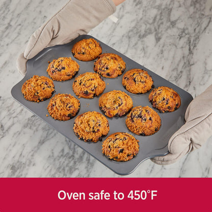 All-Clad Pro-Release Nonstick Bakeware Muffin Pan 12 Cup Oven Safe 450F Half Sheet, Cookie Sheet, Muffin Pan, Cooling & Baking Rack, Round Cake Pan, Loaf Pan, Baking Pan Grey - CookCave