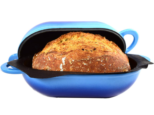 LoafNest: Incredibly Easy Artisan Bread Kit. Cast Iron Dutch Oven [Blue Gradient] and Perforated Non-Stick Silicone Liner. - CookCave