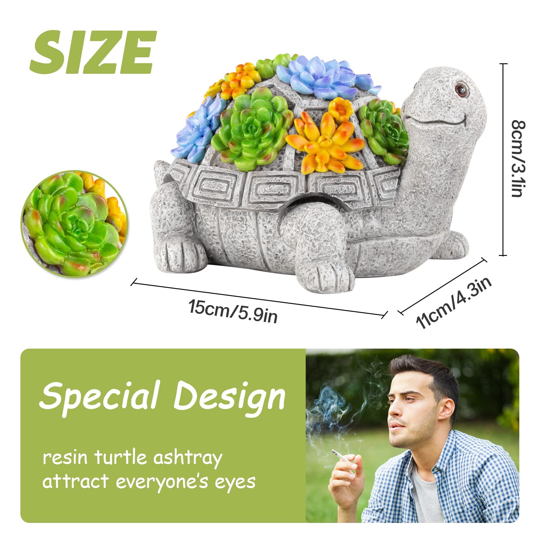 LESES Ashtray, Outdoor Ashtray with Lid Smokeless Waterproof Ash Tray with Cute Turtle Decor, Resin Ashtray for Cigarettes Home Office, Porch Patio Decorations Outdoor Indoor Ashtray - CookCave