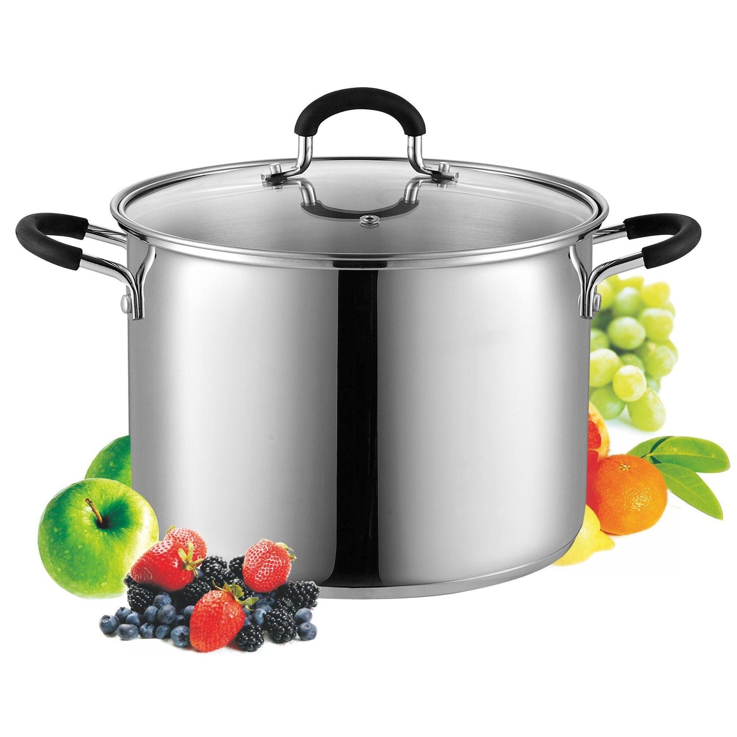 Cook N Home Stockpot Sauce Pot Induction Pot With Lid Professional Stainless Steel 8 Quart , Dishwasher Safe With Stay-Cool Handles , Silver - CookCave