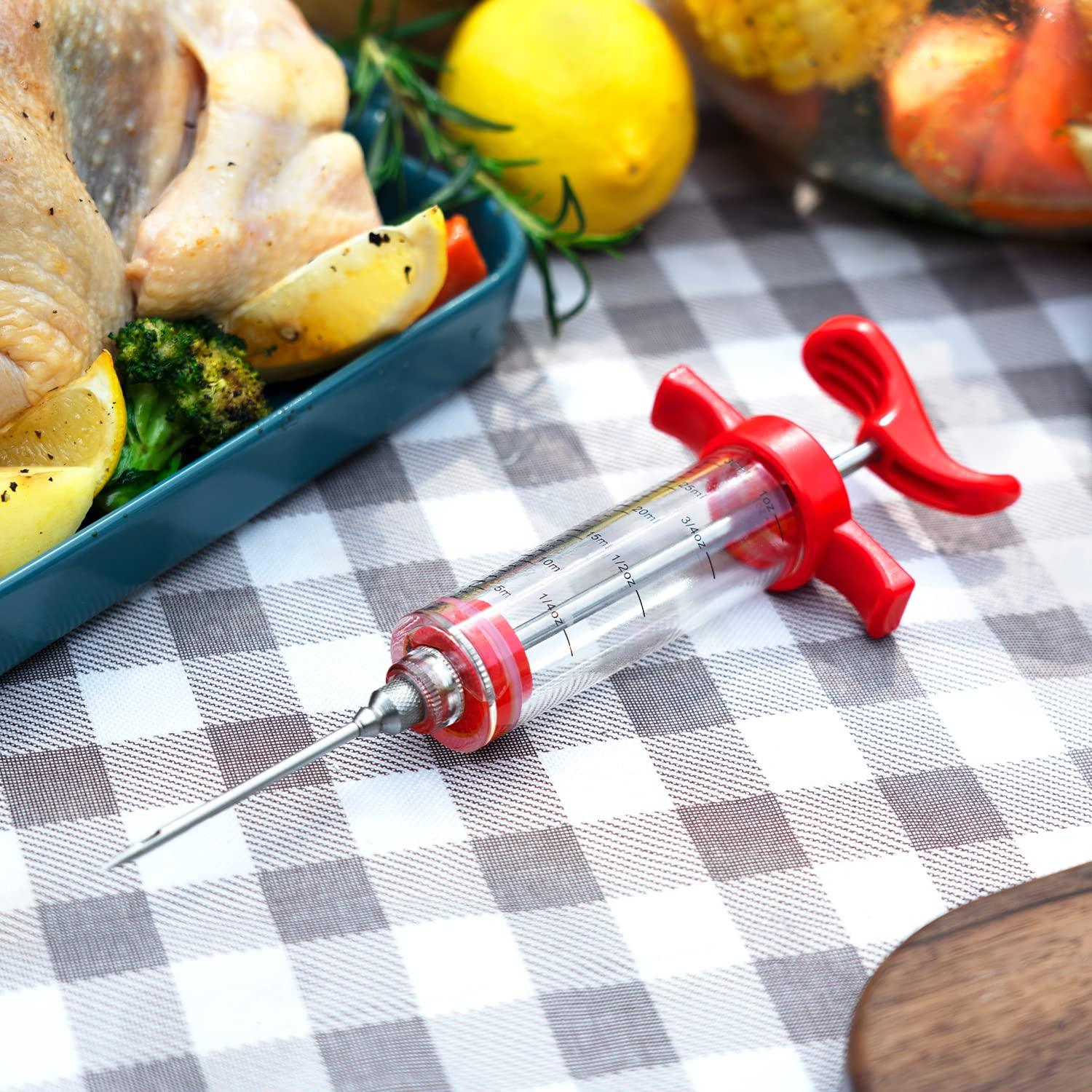 Meat Injector, Plastic Marinade Turkey Injector with 1-oz Capacity 2pcs stainless steel needles by DIMESHY - CookCave
