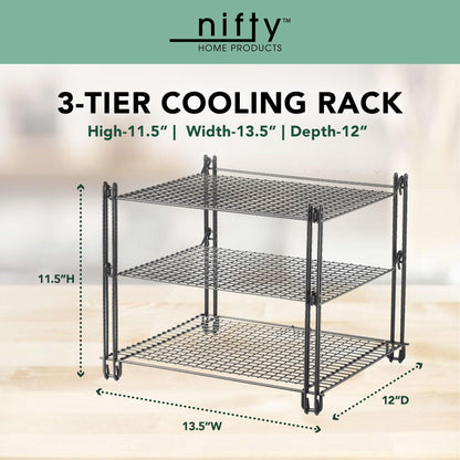 Nifty 3-Tier Cooling Rack – Non-Stick Coating, Wire Mesh Design, Dishwasher Safe, Collapsible Kitchen Countertop Organizer, Use for Baking Cookies, Cakes, Pies - CookCave