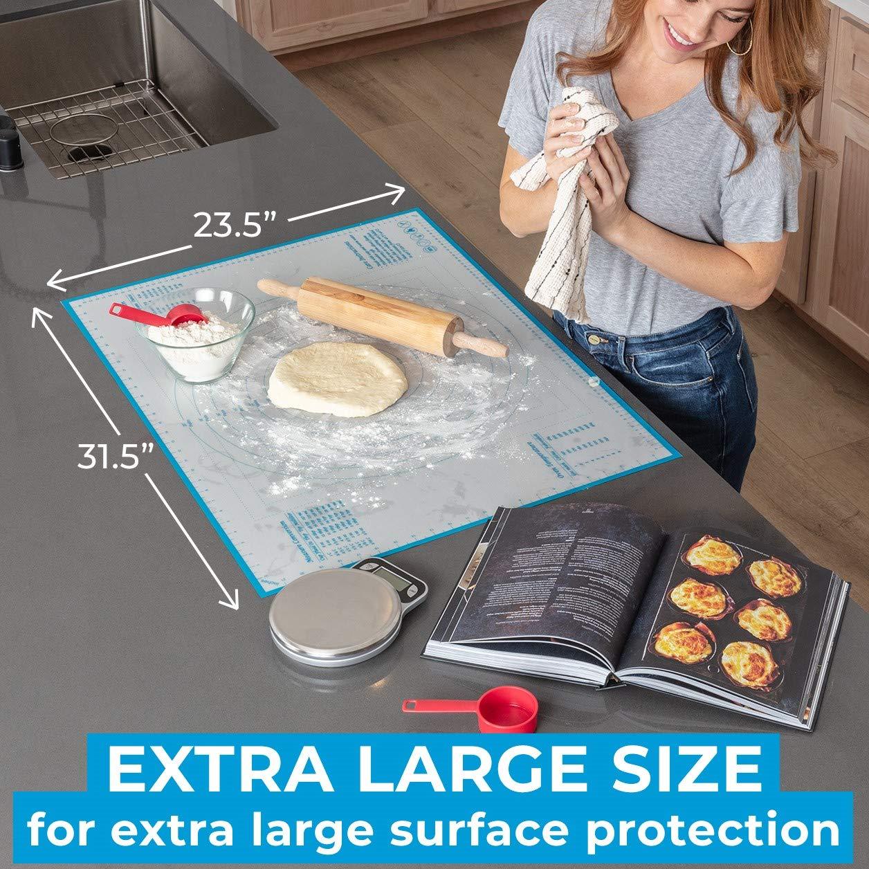 XXL SIZE Silicone Pastry Mat For Rolling Dough Non Slip Extra Large - 23,5'' x 31,5'' Dough Mat for Rolling - Rolling Mat For Dough with Measurements - Nonstick Fondant Mat - Large Silicone Baking Mat - CookCave