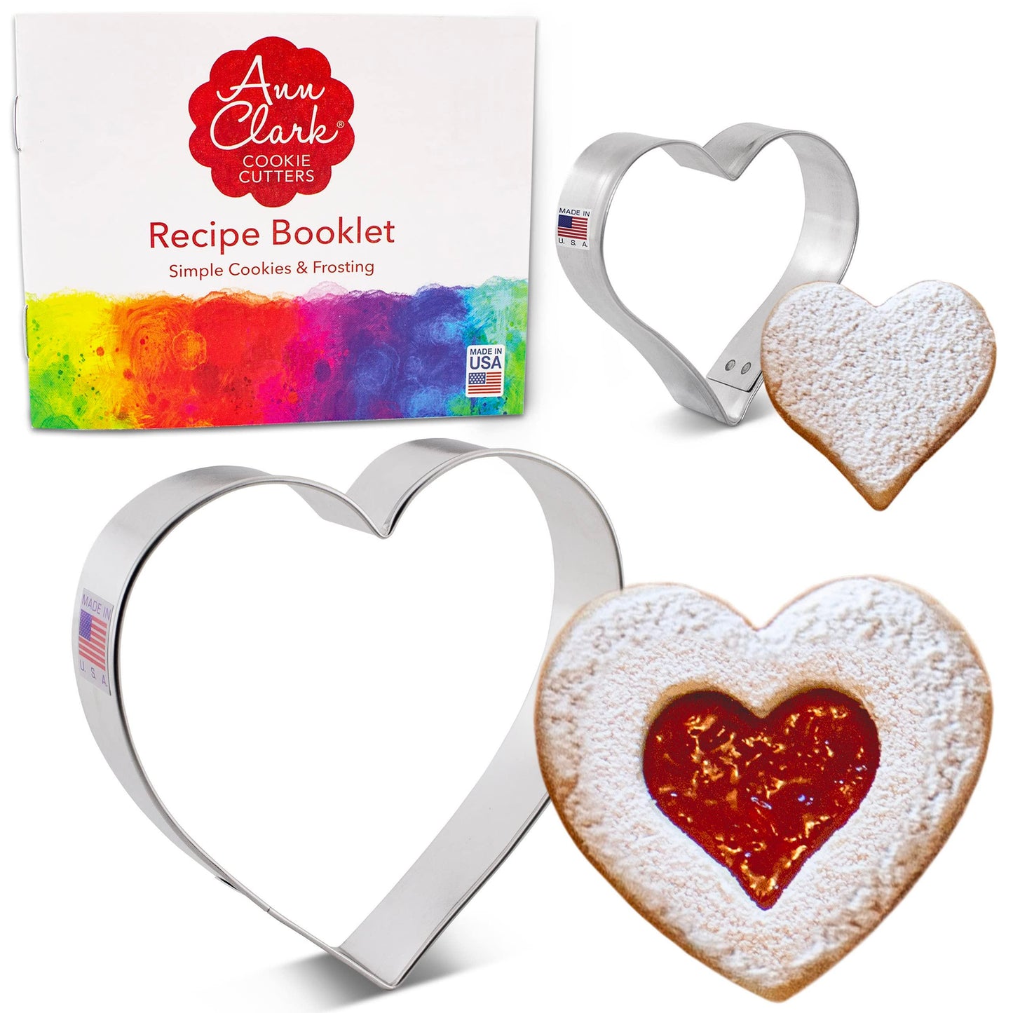 Valentine's Linzer Cookie Cutters 2-Pc. Set Made in the USA by Ann Clark, 4", 2" - CookCave