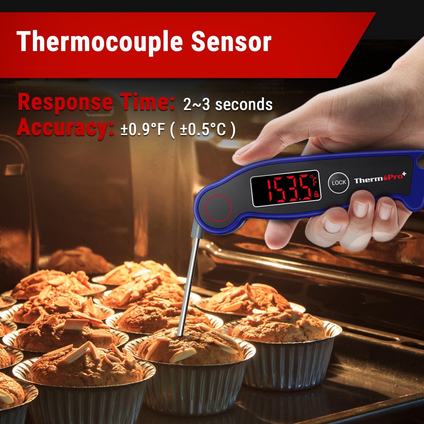 ThermoPro TP19 Waterproof Digital Meat Thermometer for Grilling with Ambidextrous Backlit & Thermocouple Instant Read Thermometer Kitchen Cooking Food Thermometer for Candy Water Oil BBQ Grill Smoker - CookCave