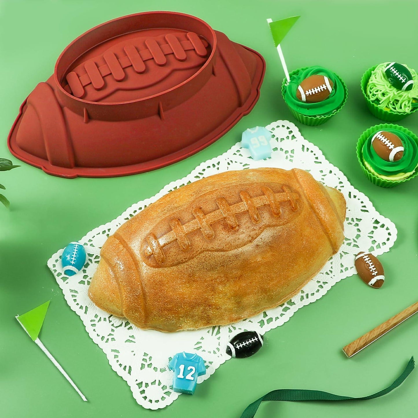 Webake Football Cake Pan 11 Inch Nonstick Football Shaped Silicone Mold for Baking, 3D Breakable Chocolate Mold, Sports-Themed Party - CookCave