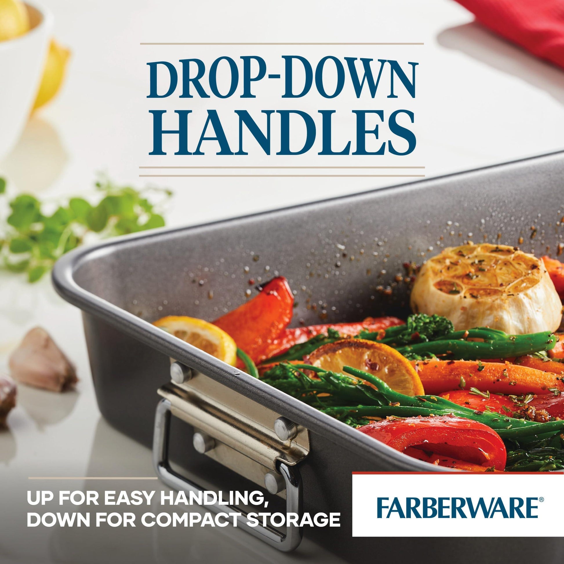 Farberware Bakeware Nonstick Steel Roaster with Flat Rack, 11-Inch x 15-Inch, Gray - CookCave