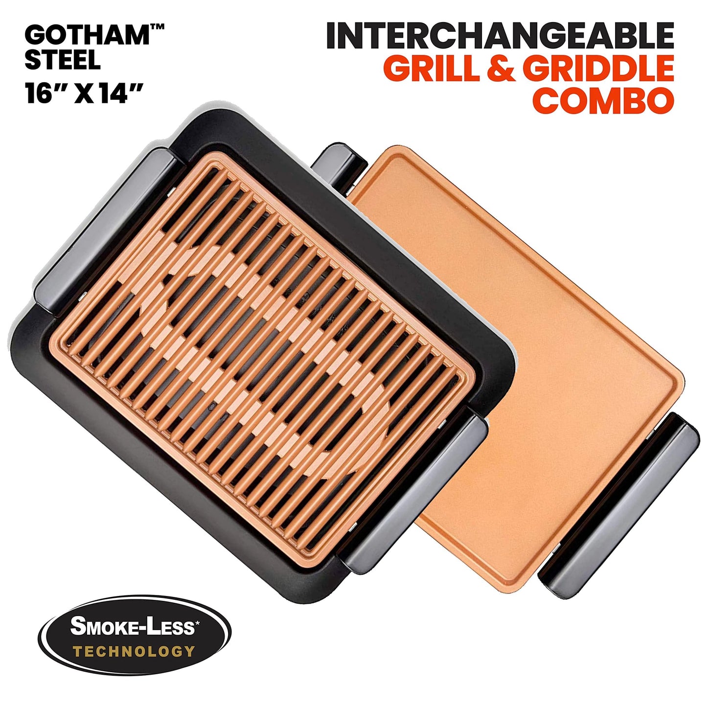 Gotham Steel Smokeless Indoor Grill with Ceramic Coating & Adjustable Heating, Electric Removable Grill/Griddle Plate, Nonstick, Healthy & Toxin Free - CookCave