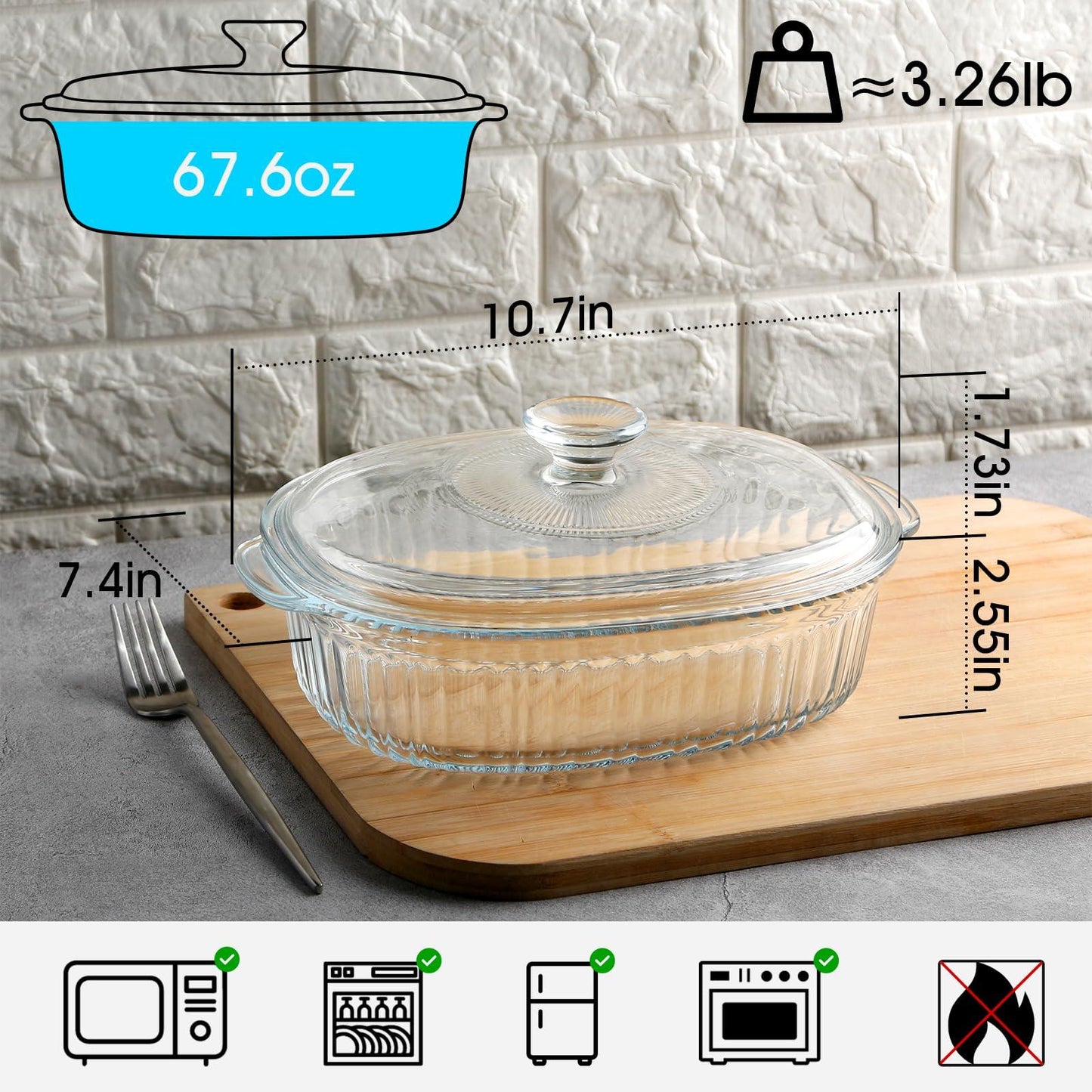 NUTRIUPS 2L Borosilicate Glass Oval Casserole Dish and Lid for Oven - CookCave