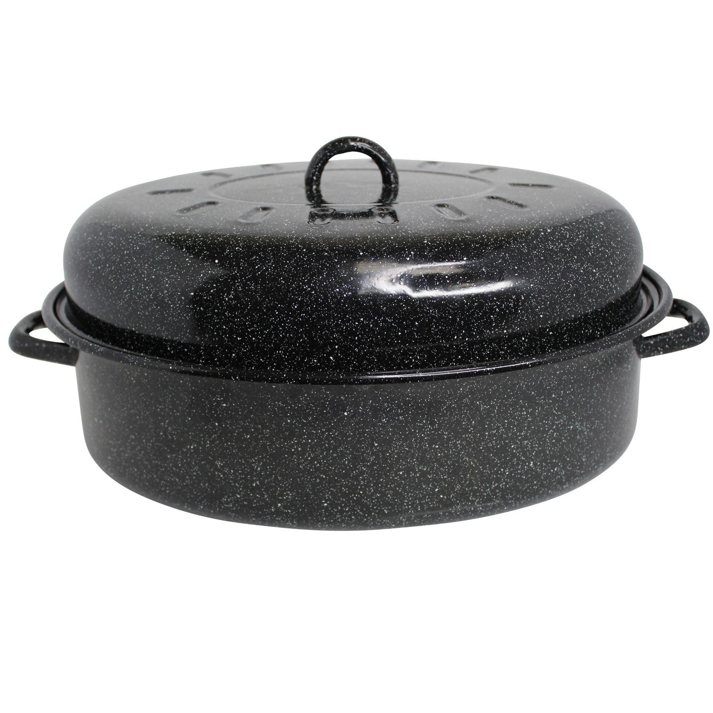 Mirro 18" Black Covered Oval Roaster with Lid - CookCave