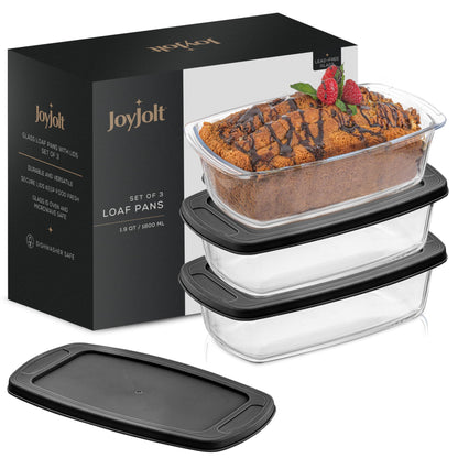 JoyJolt 3pc Loaf Pans for Baking Bread with Lids Baking Set. 1.9 Quart, Large Rectangular Baking Dish With Lid. Oven Pan, Banana Bread Pan, Lasagna Pan Deep with Lid, Bread Saver Container Airtight - CookCave