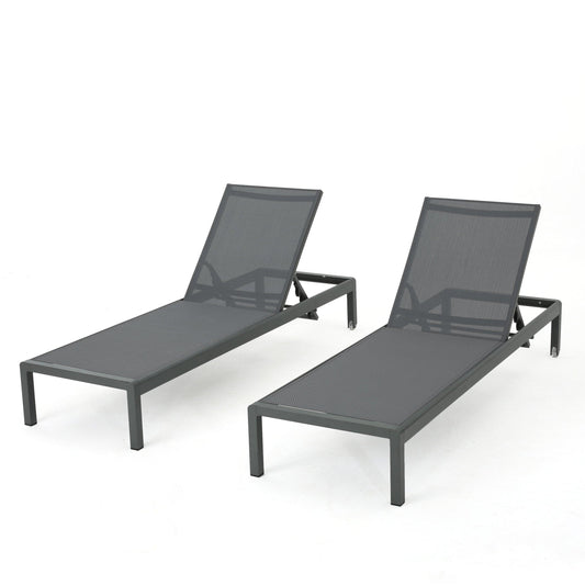 Christopher Knight Home Cape Coral Outdoor Aluminum Chaise Lounges with Mesh Seat, 2-Pcs Set, Grey / Dark Grey - CookCave