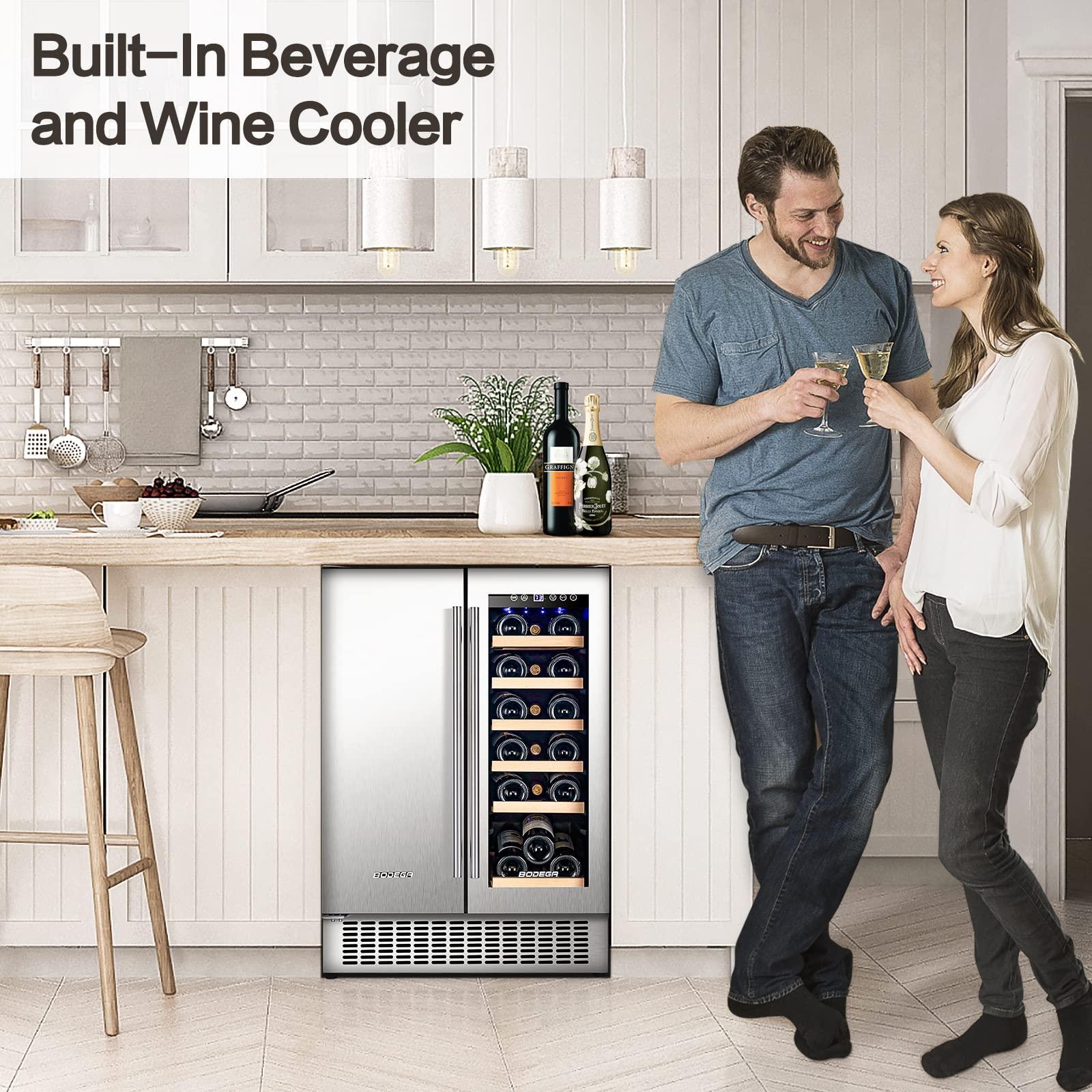 BODEGA 24 Inch Beverage and Wine Cooler, Built-in and Freestanding Wine Beverage Refrigerator Dual Zone, Holds 57 Cans and 18 Bottles, with Independent Temperature Control,Upgraded Compressor Quiet - CookCave