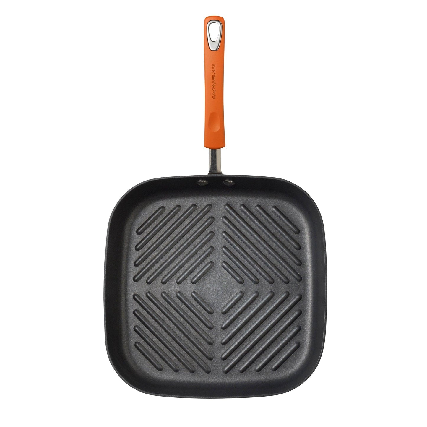 Rachael Ray Brights Hard Anodized Nonstick Square Griddle, Grill Pan (11-Inch), Gray with Orange Handles - CookCave