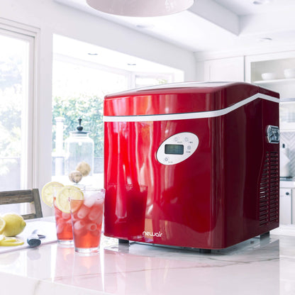 NewAir Portable Ice Maker 50 lb. Daily | Red | 3 Size Bullet Shaped Ice | First Batch Under 10 Minutes | Self Cleaning Quiet Operation Countertop Ice Machine | AI-215R - CookCave