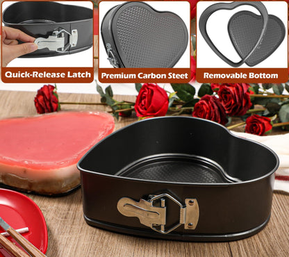 Kamehame Heart Shaped Springform Pan, Large 8.5 Inches Heart Springform Pan, Not-Stick Heart Shaped Cheesecake Pan, Carbon Steel Cake Pan - CookCave