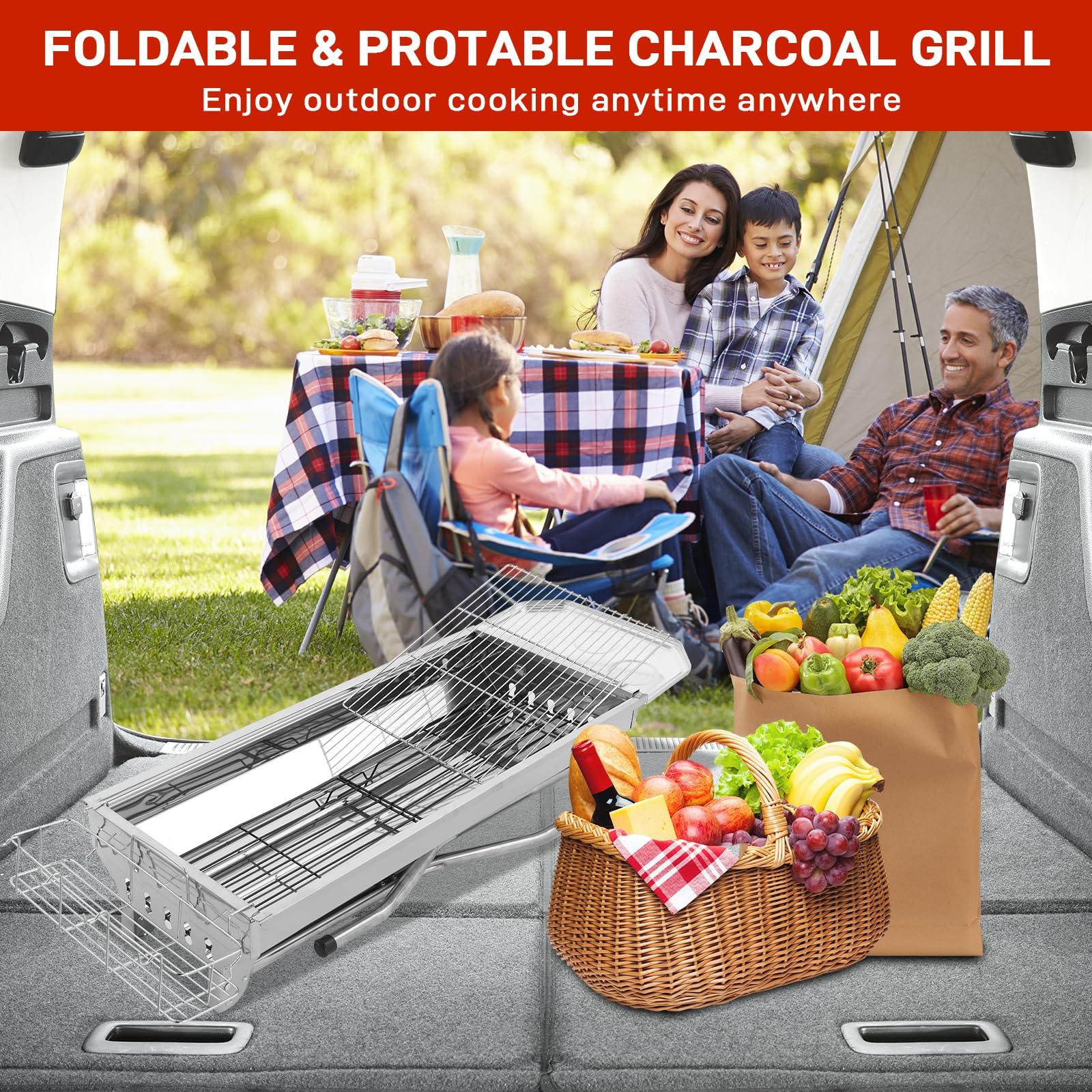 Outvita Portable Charcoal Grill, 39 x 12x 28" Foldable Barbecue Grill, Stainless Steel BBQ Grill for Outdoor Cooking Camping Hiking Picnic Garden Beach Party(Large) - CookCave