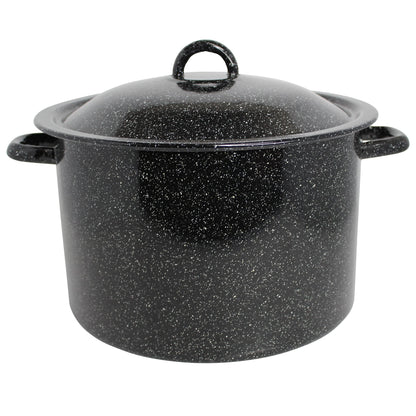 Mirro 12Qt Traditional Vintage Style Black Speckled Enamel on Steel Stock Pot with Lid, (MIR-10705) - CookCave