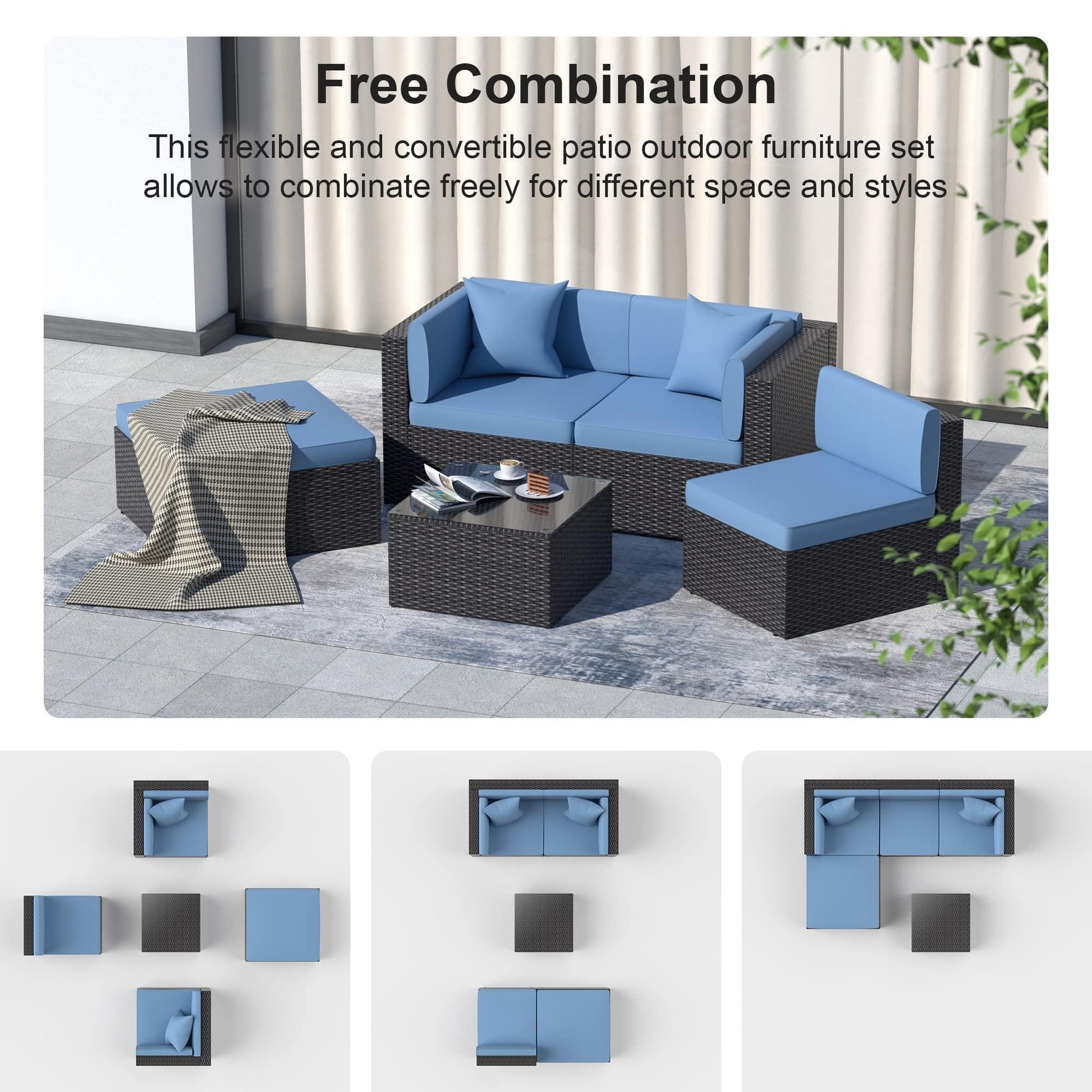 GOJOOASIS Outdoor Patio Furniture Sets Sectional Wicker Couch Conversation Sofa Seating - CookCave