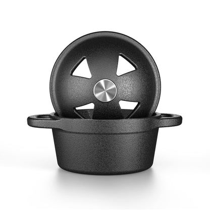 Garlic Roaster Baker, Cast Iron Dutch Oven Pre-Seasoned, Mini Cocotte, 1 Cup Capacity, Black, Ramekin with Lid, for BBQ Grill or Oven, by Bazaar LM-ents (Dome Lid) - CookCave