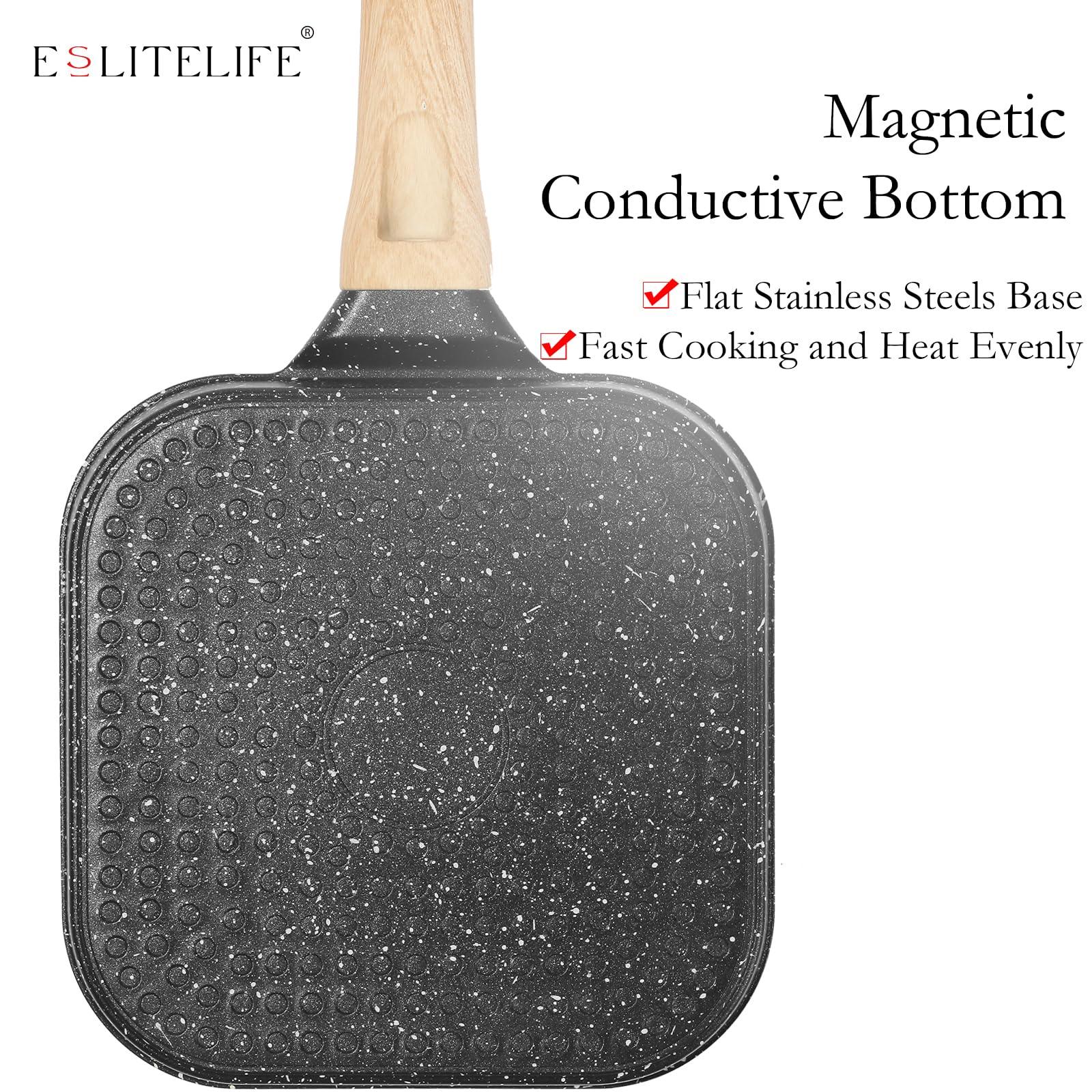 ESLITE LIFE Nonstick Grill Pan for Stove Tops, Versatile Square Small Grill Skillet Steak Pan for Indoor Cooking & Outdoor Grilling, PFOA Free, Black-7 Inch - CookCave