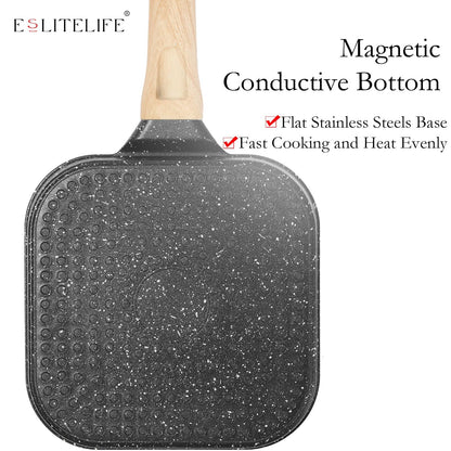 ESLITE LIFE Nonstick Grill Pan for Stove Tops, Versatile Square Small Grill Skillet Steak Pan for Indoor Cooking & Outdoor Grilling, PFOA Free, Black-7 Inch - CookCave