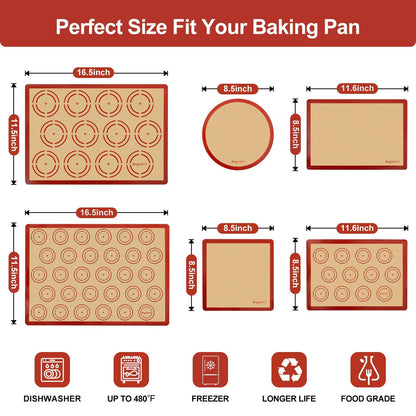 Silicone Baking Mat Set of 4, Easy Clean & Non-Stick Food Grade Reusable Baking Mat, Silicon Baking Mats Oven Liner Sheet, Round & Square Cake Mat, Pastry Board Rolling Dough Mats for Macaron Cookie - CookCave