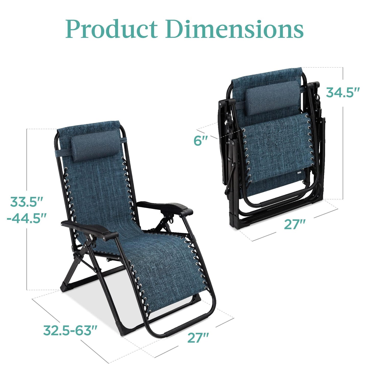 Best Choice Products Oversized Zero Gravity Chair, Folding Outdoor Patio Recliner, XL Anti Gravity Lounger w/Removable Cushion, Cup Holder, Side Tray, 350lb Capacity - Graphite Blue - CookCave