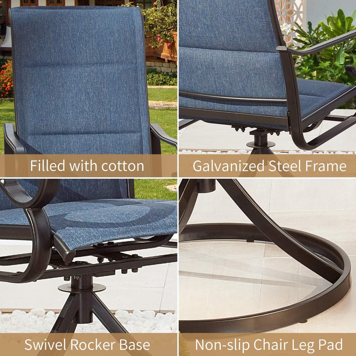 PatioFestival Patio Dining Chairs Set 4 Pieces Textilene Outdoor High Back Swivel Rockers with All Weather Frame (Blue) - CookCave