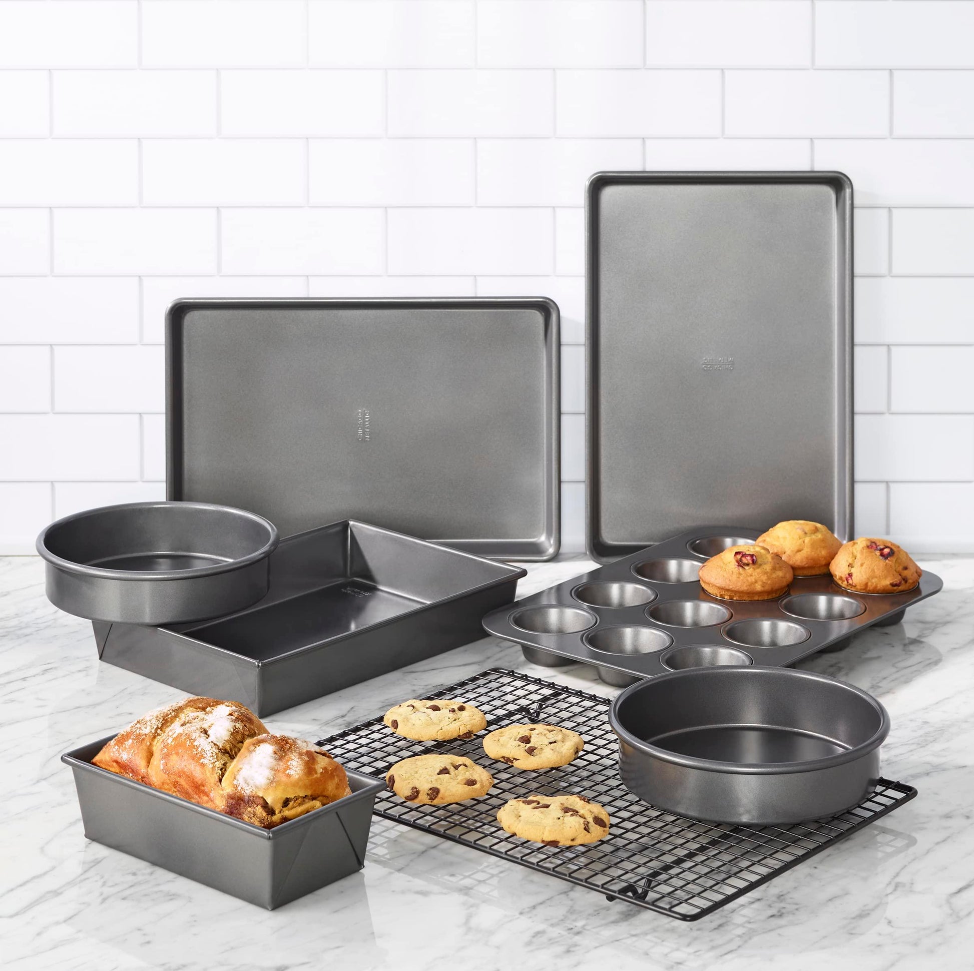 Chicago Metallic Professional Non-Stick 8-Piece Bakeware Set, Silver - CookCave