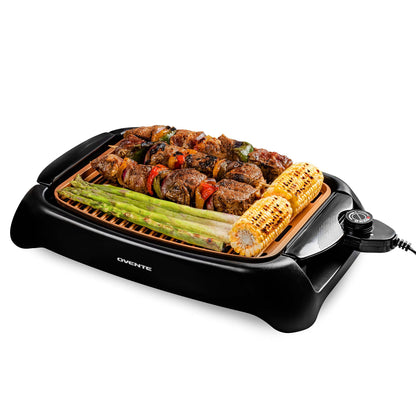 OVENTE Electric Indoor Grill with 13x10 Inch Non-Stick Cooking Surface, 1000W Fast Heat Up Power, Adjustable Temperature, Removable and Dishwasher Safe Grilling Plate and Drip Tray, Copper GD1632NLCO - CookCave