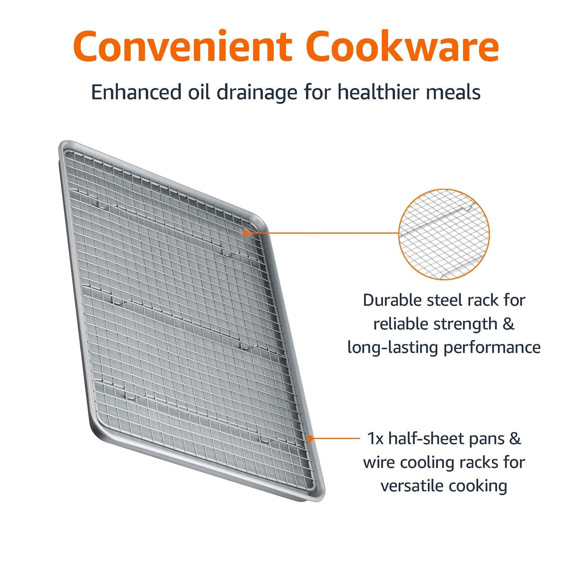 Amazon Basics Nonstick Baking Sheet & Cooling Rack Set, Half Sheet Size - 1 Pack, Grey - CookCave